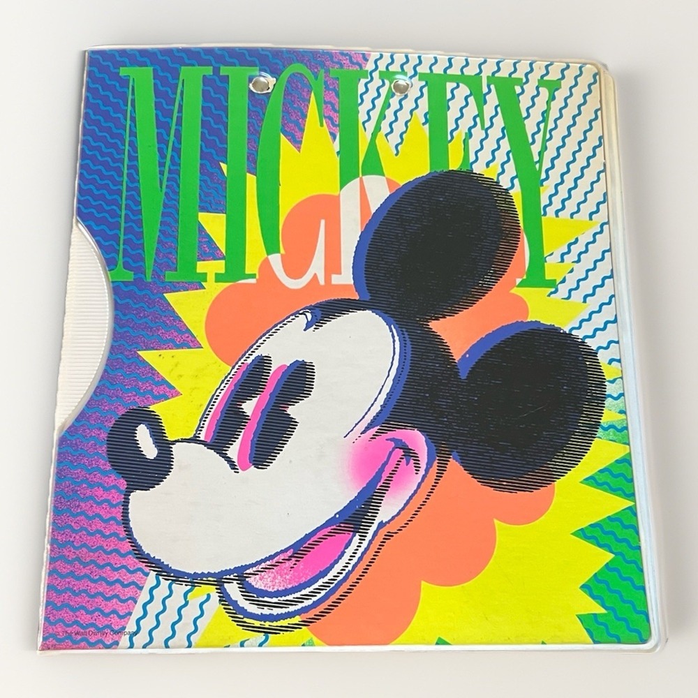 Vintage 90s Disney Mickey Mouse Electric Neon Binder & Calendar Folder Inserts